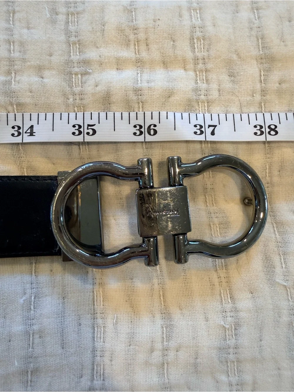 Salvatore Ferragamo Gancini Black Leather Belt with Silver Double Gancini Buckle